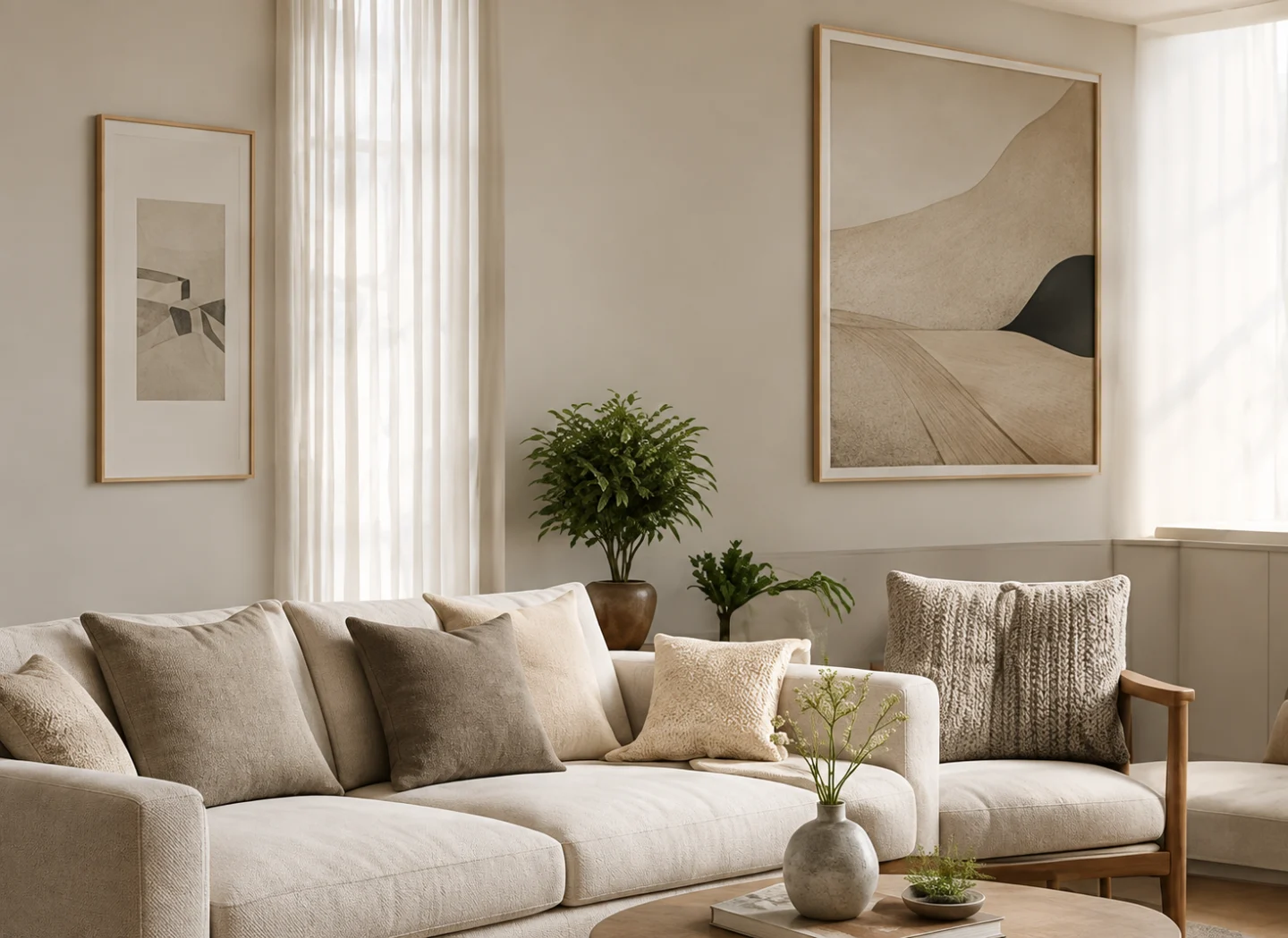 Living room with neutral walls and simple furniture.