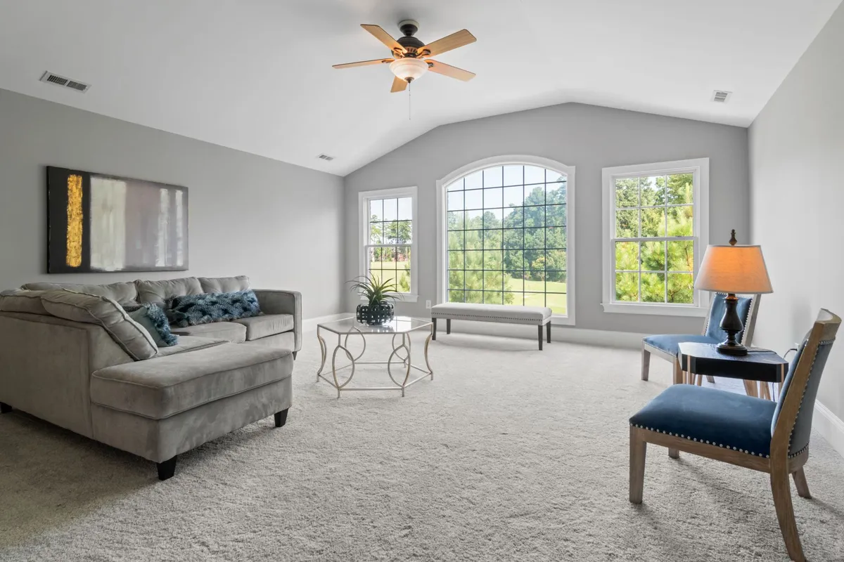 Staged living room interior for real estate listing showing modern design