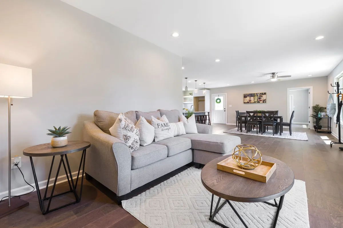 Modern staged home interior showing living room design for real estate
