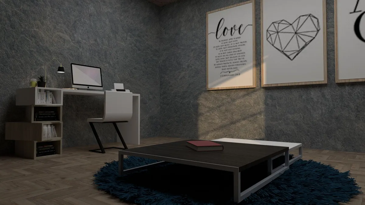 Art Deco bedroom with velvet upholstered headboard brass accents and geometric pattern rug