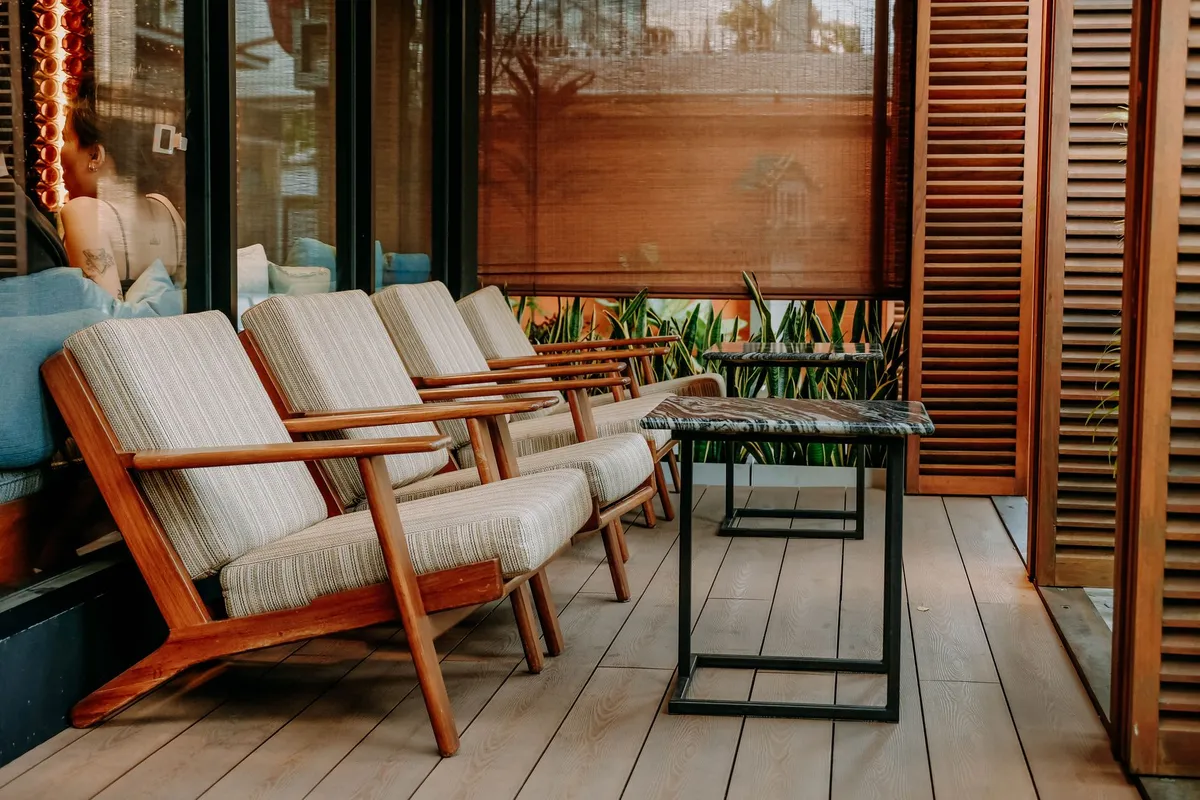 Iconic mid-century modern chair and organic wood furniture