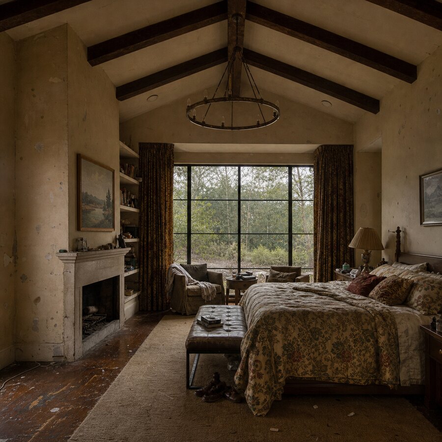 Bedroom before a color and style redesign