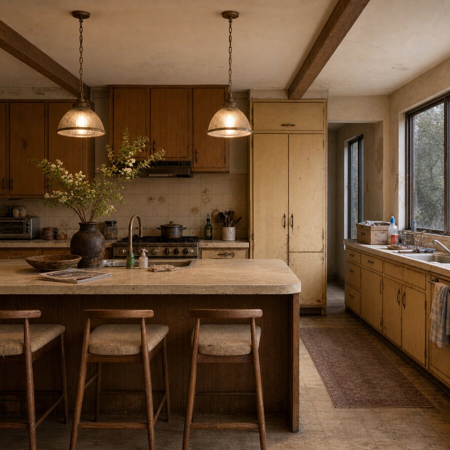 Small kitchen before a budget renovation preview
